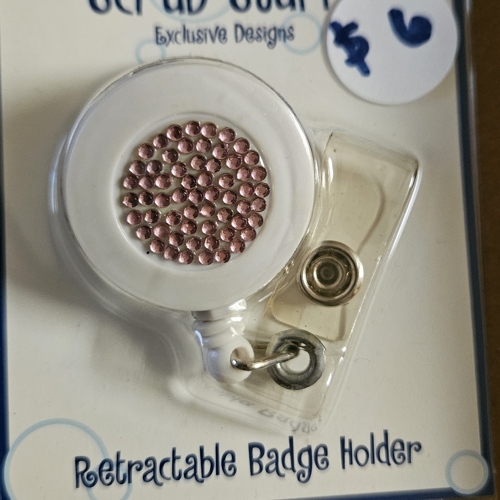 Pink Rhinestone Retractable Name Badge Holder